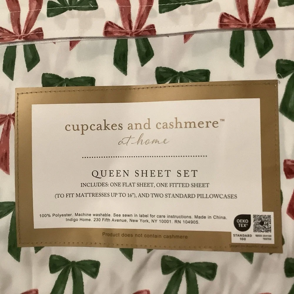 Cupcakes And Cashmere Holiday Bows Queen Sheet Set New